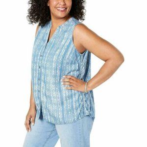 Style & Co Womens Printed Casual Top Blue Plus NWT